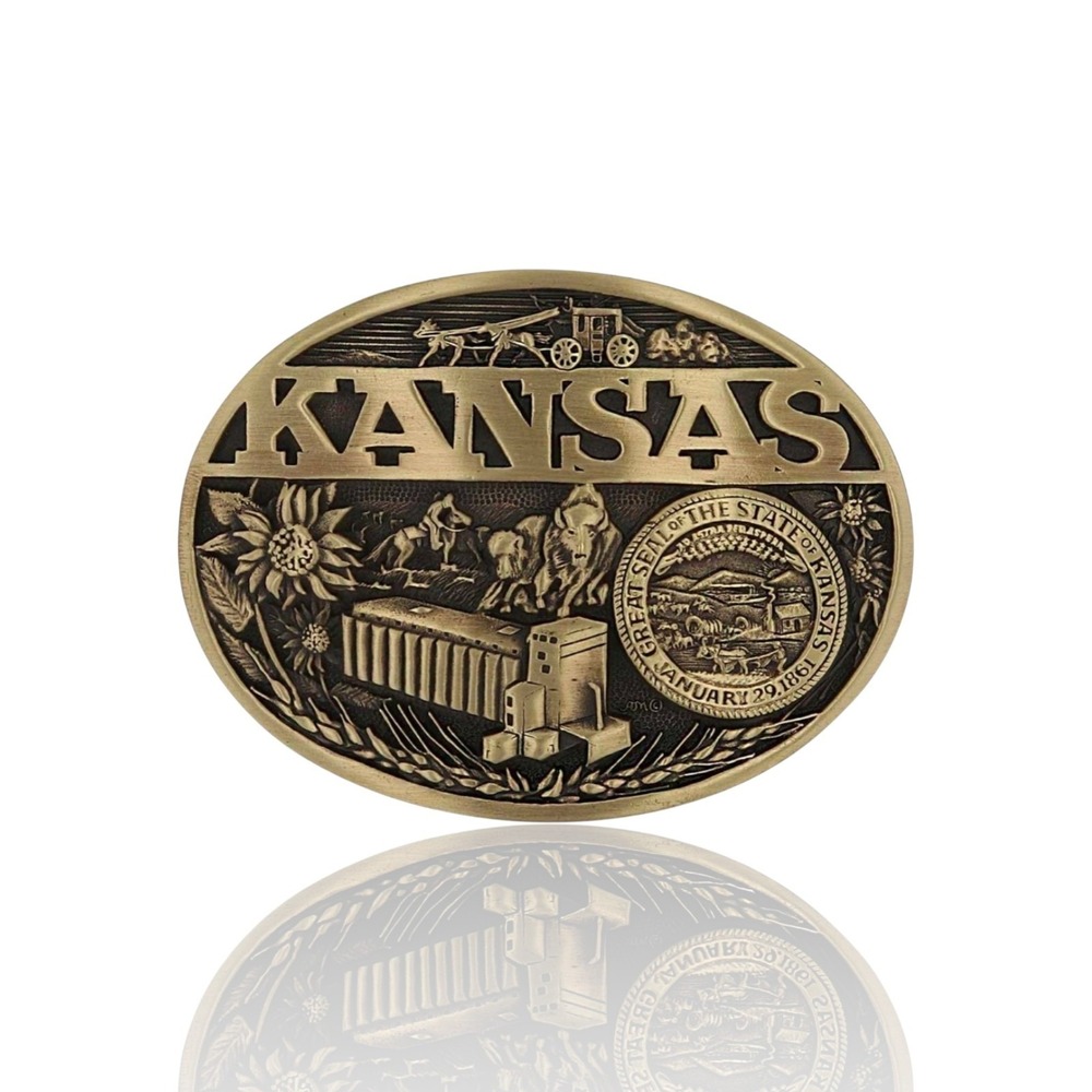 Montana Silversmiths Kansas State Heritage Belt Buckle - New in Box